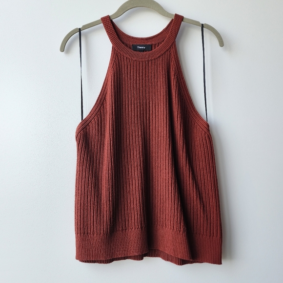 Theory Tops - Theory Waxson Rib Knit Halterneck Viscose Tank Top
